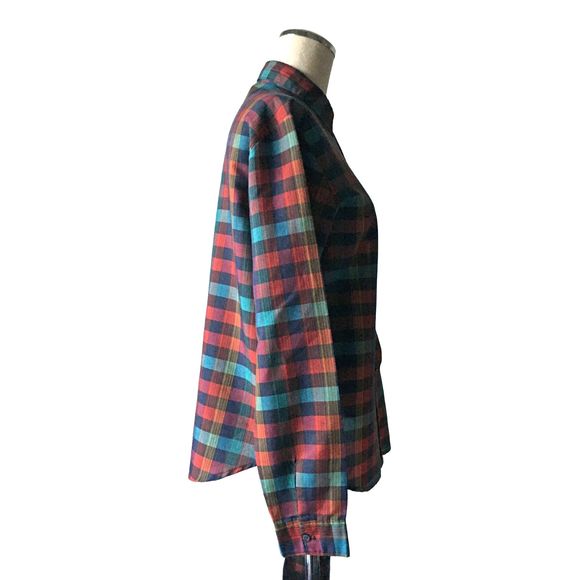 Miss B Jewel Tone Red Teal Plaid Long Sleeve Button-Front Shirt - Size 11/12 - Picture 5 of 9